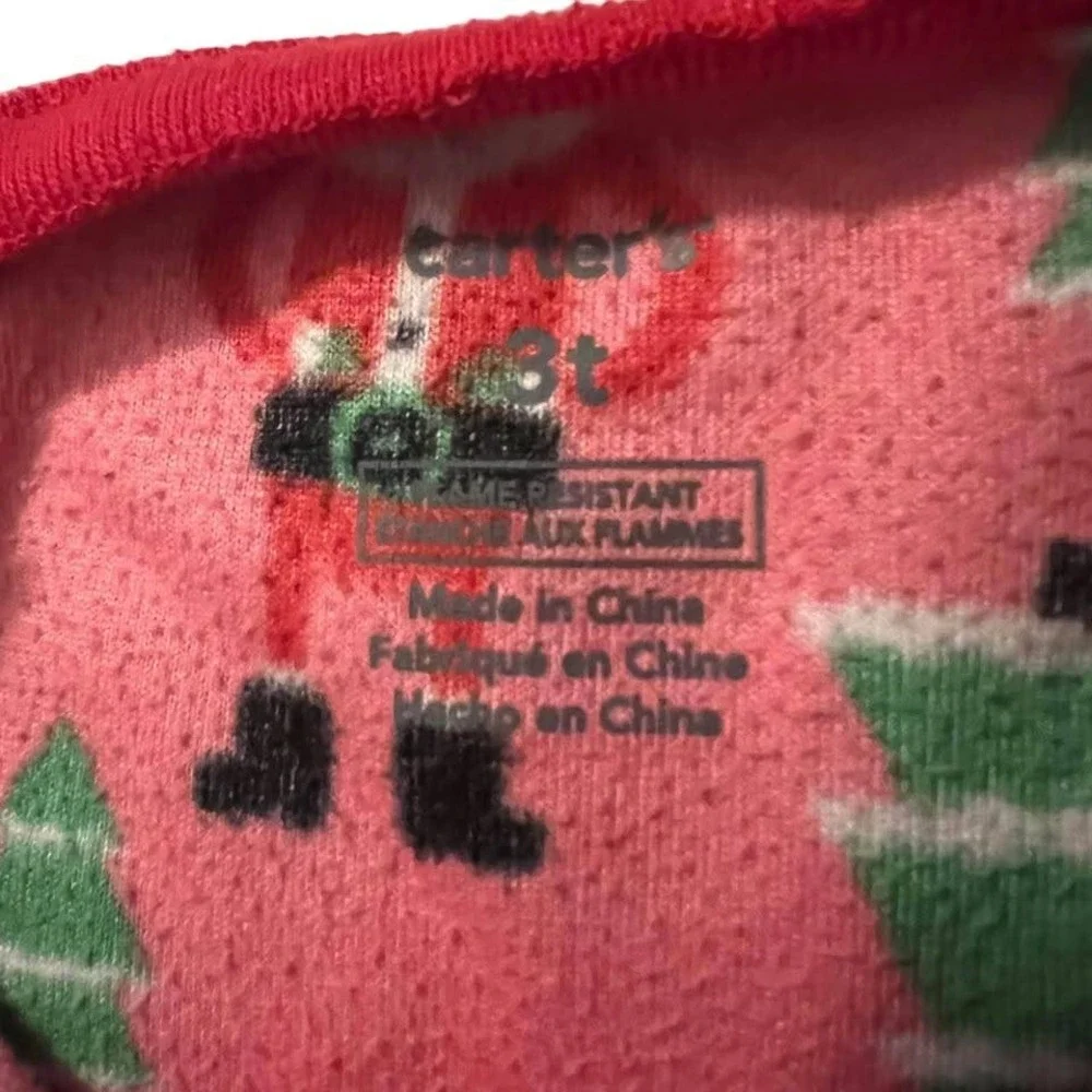 Carter's‎ Footed Christmas Pajamas Size 3T Holiday Sleeper Pink Soft Santa